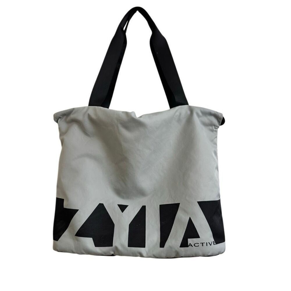 ZYIA Active Gray & Black Cinch Workout Tote Bag